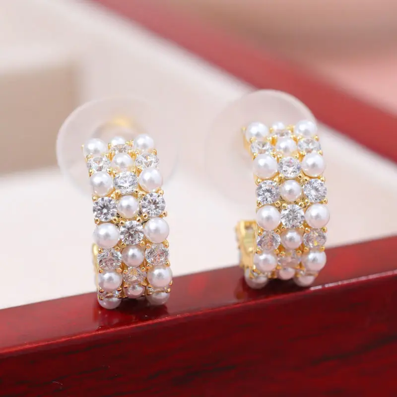 DMCEFP089 2 мм круглый жемчужные серьги трехслойный полумесяц белый 925 пробы