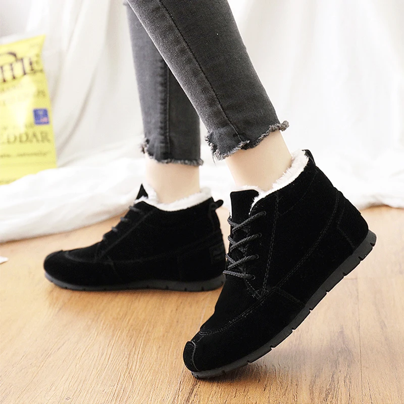 

Winter Boots Women leather Plus velvet flat With ladies Casual Comfortable Snow Boots Women's Warm Mother Shoes botas mujer