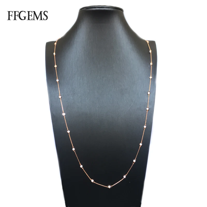 FFGems 100% Серебро 925 пробы ожерелье длинное Chian 85 см Стерлинговый циркон создан Moissanite