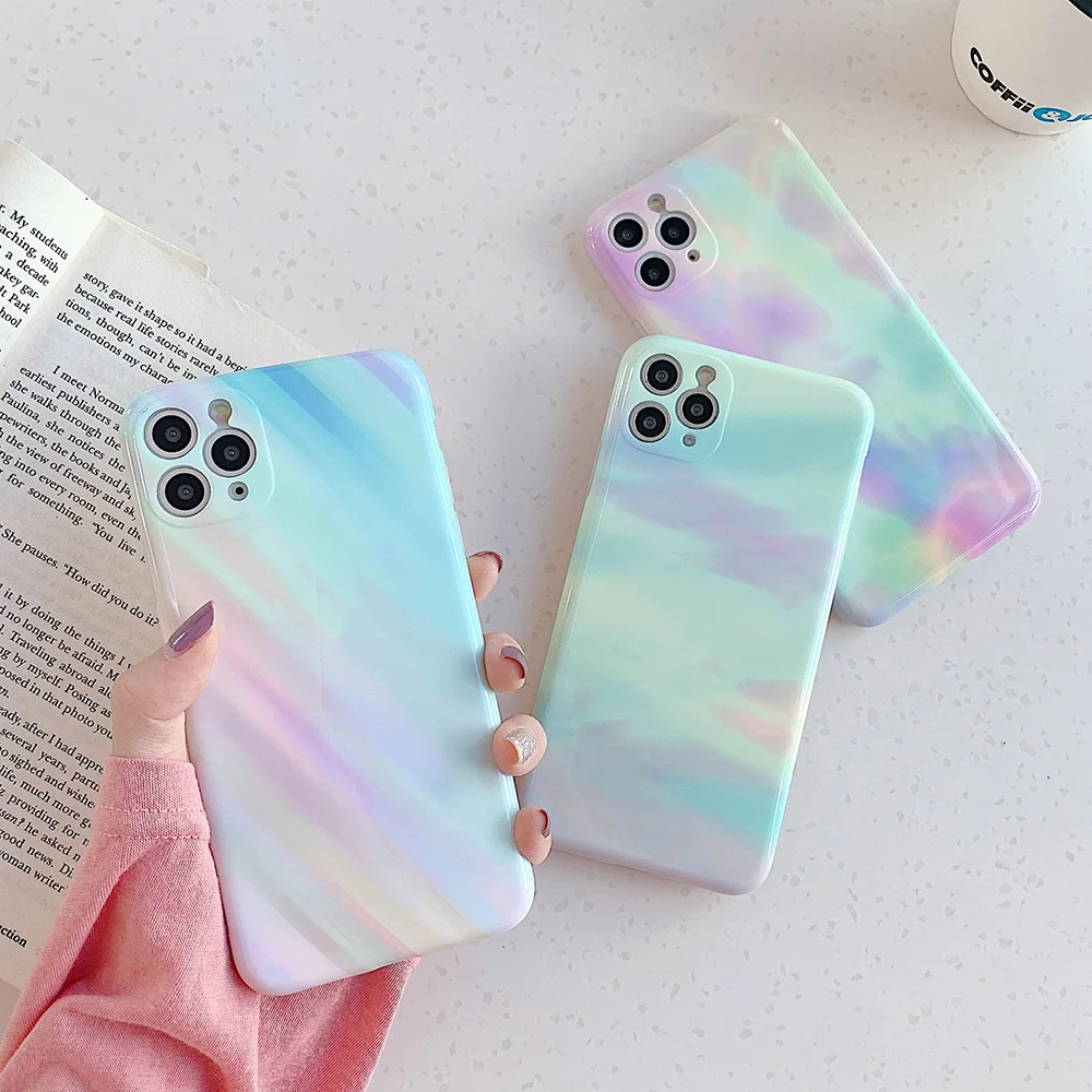 Радужный мраморный чехол для Apple iPhone 11 Pro Max X XR XS 8 Plus 7 SE 2020 Роскошная Защита камеры