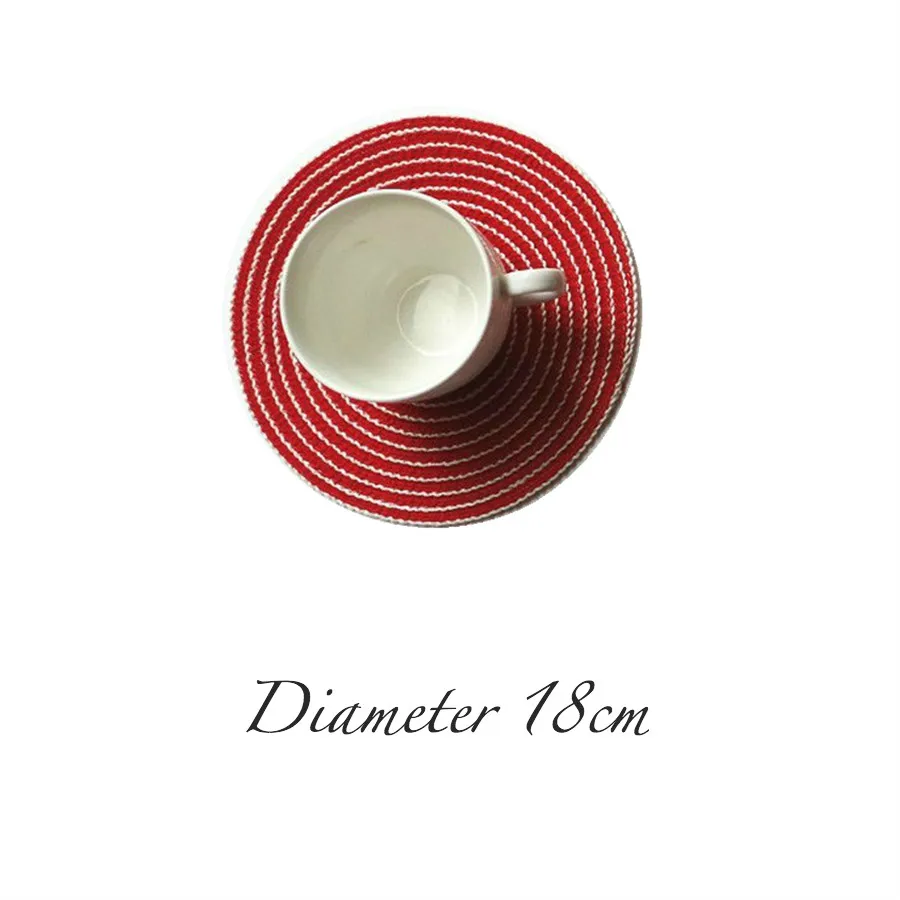 Red 18cm Круглые хлопковые тканые коврики, подстаканники, индивидуальные салфетки для обеденного стола, набор кухонных аксессуаров, украшение для дома - Цвет: Red 18cm