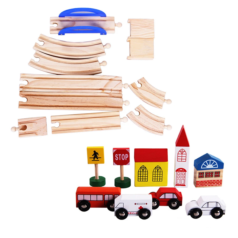 

40pcs/set Wooden Rail For Kids Mini Gift City Traffic Track Toy Learning Parent Children Small Train Colorful Building