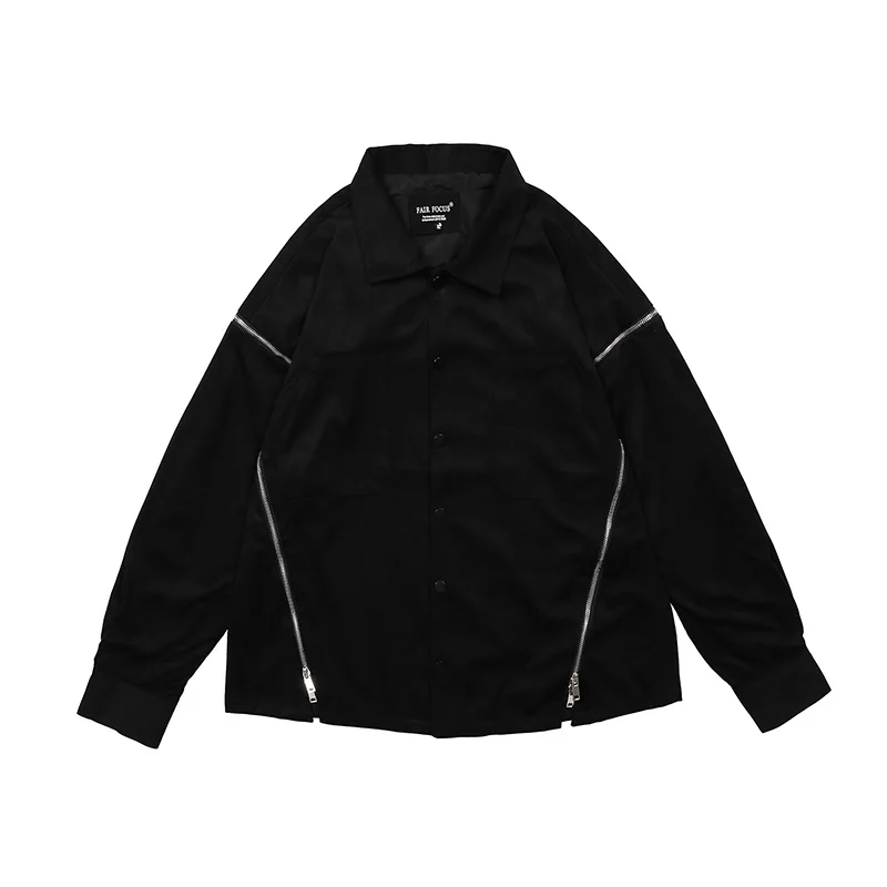 

Harajuku Retro Zipper Decorate Pockets Suede Mens Jackets High Street Lapel Oversize Loose Autumn Coat Windbreaker Casual Tops