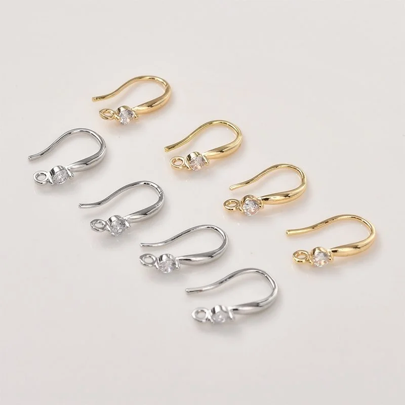 4PCS Ear Nail Hook Earrings Charm with Zircon Supplies 14k Gold Plated Charms for Jewelry Making DIY Brass Accessories - купить по
