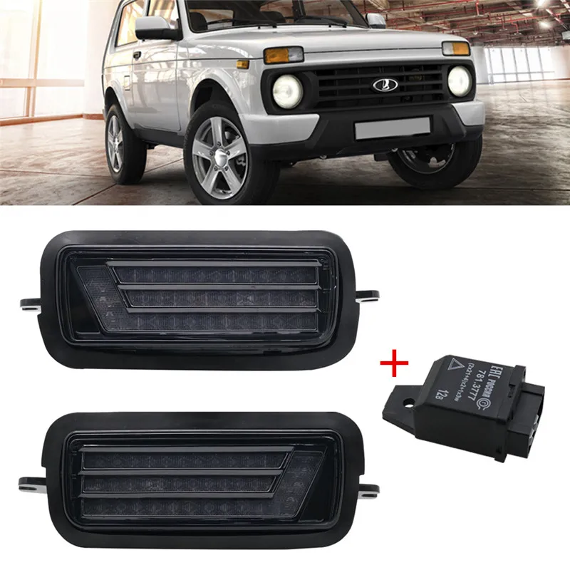 With Relay2 Светодиодный реле дневных ходовых огней для Lada Niva 4x4 1995 вверх ходовой сигнал поворота аксессуары для стайлинга автомобилей - Цвет: With Relay2