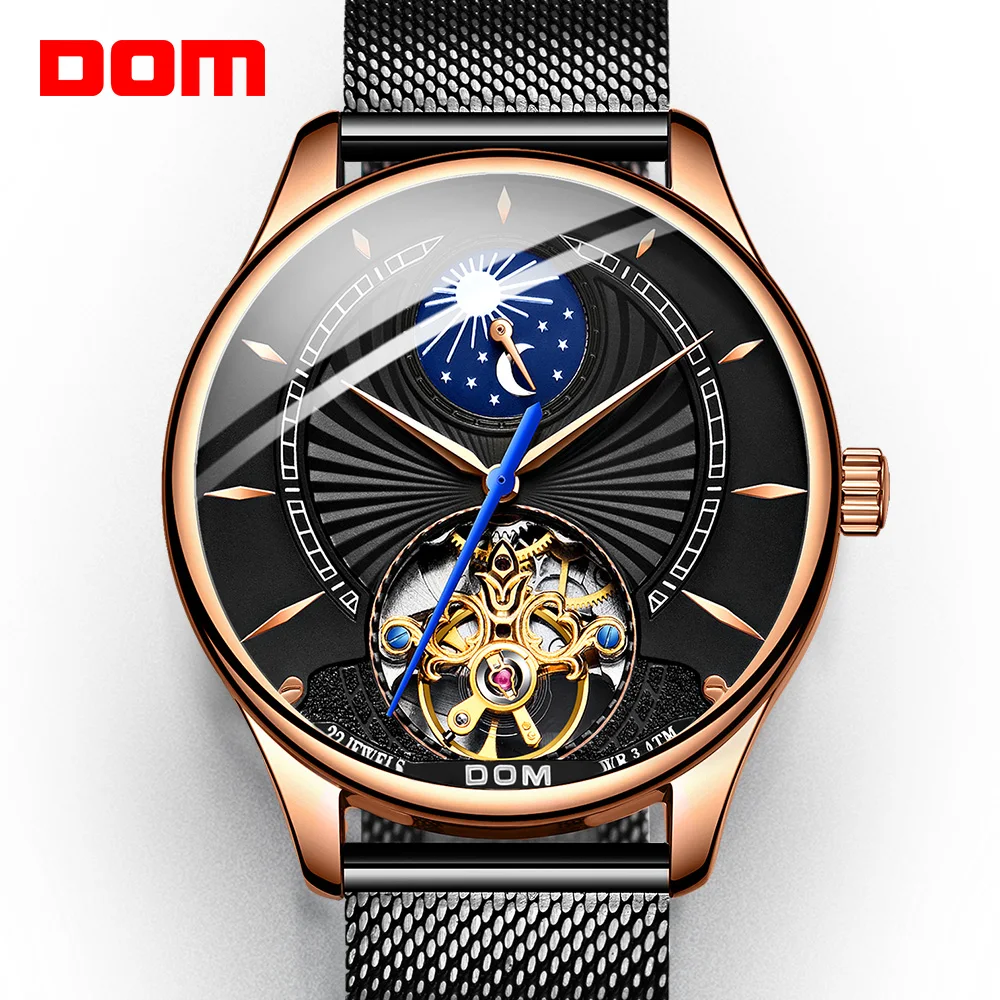 DOM Relogio Masculino Automatic Mechanical Men Watches Waterproof Genuine Leather Wristwatch Business Men Clock M-1260GL-1M