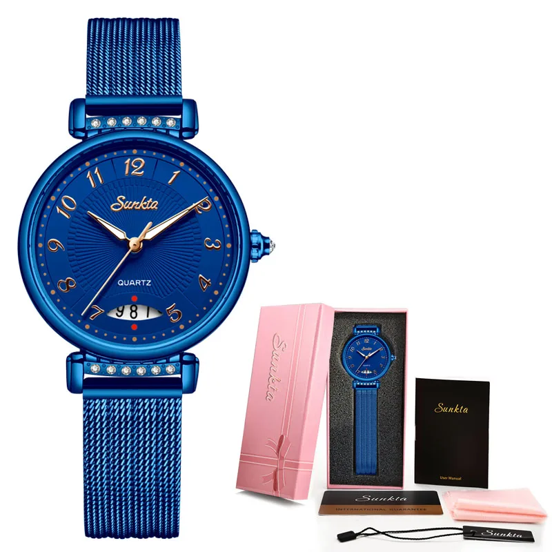 Reloj Mujer женские часы Голубой бриллиант часы Для женщин Водонепроницаемый часы Повседневное модные женские туфли Часы Montre Femme Zegarek Damski+ коробка