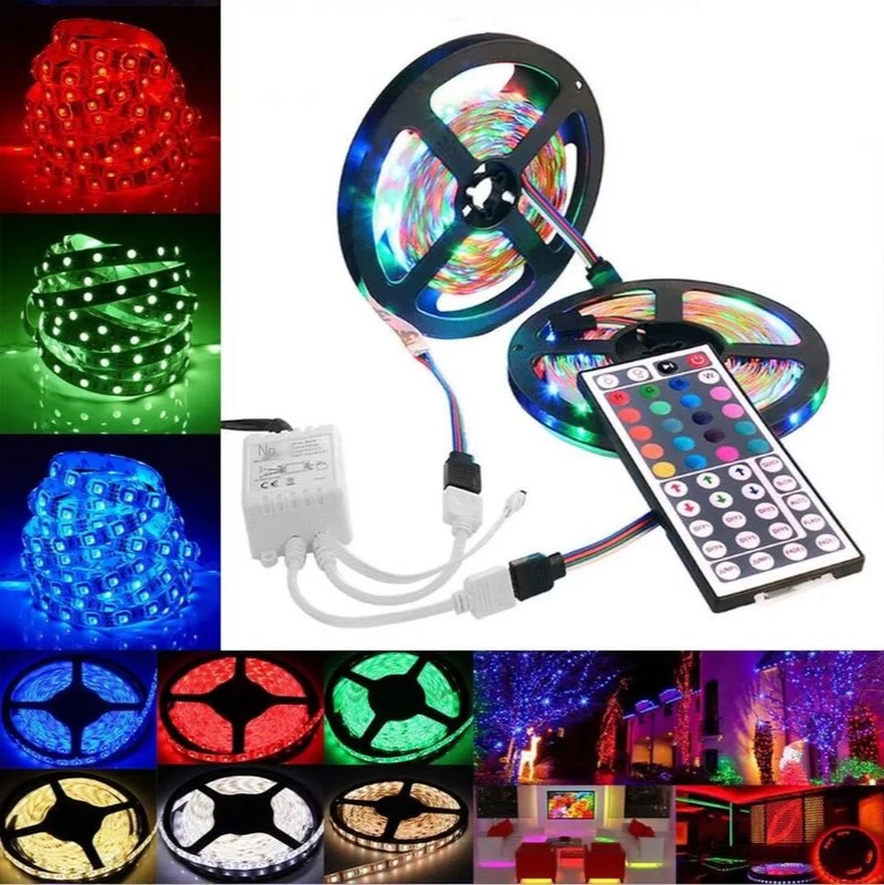 

Светодиодные ленты освещения RGB 5050 Гибкая не водонепроницаемая лента Диодная Подсветка 5 м 10 м 15 м ТВ ПОДСВЕТКА пульт дистанционного управле...