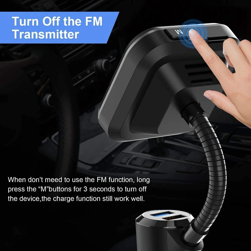 

Car Bluetooth FM Transmitter FM Radio Adapter Handsfree with Bass Switch 2.4A and QC3.0 USB Ports Mp3 Player