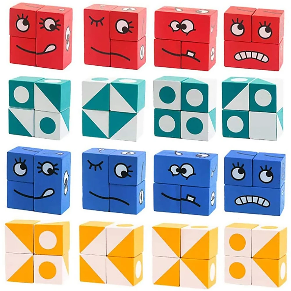 

Children Wooden Expression Puzzled Magic Cube Building Blocks Montessori Educational Toys Logical Thinking Parent-child Gifts