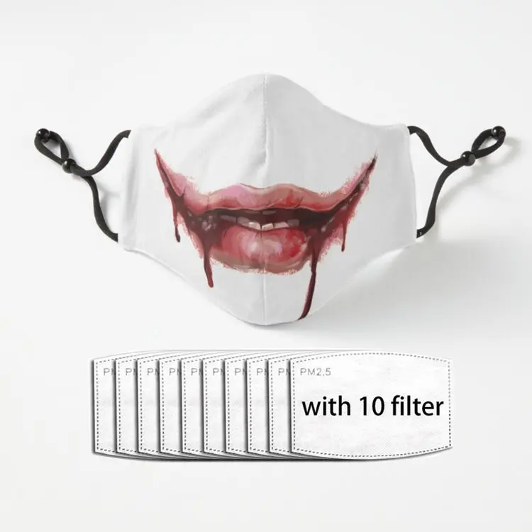 

Маски для взрослых кровавый рот, моющаяся маска для лица с принтом Pm2.5, фильтры для принта, маски для лица унисекс, Пылезащитная маска для рта