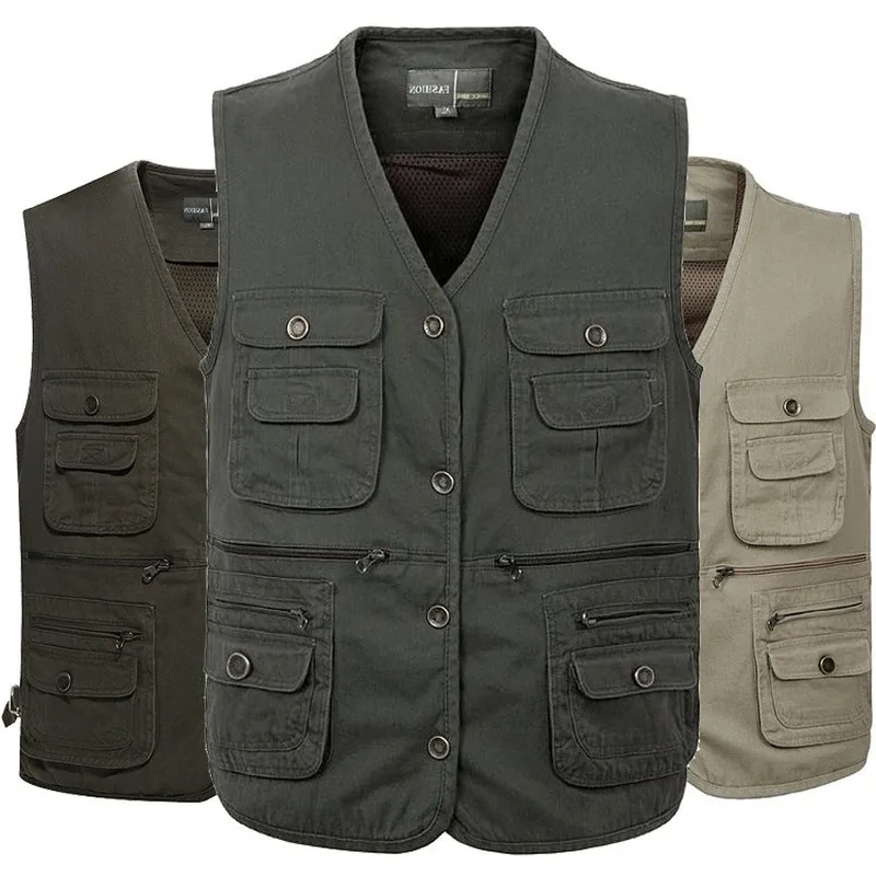 

2022 Men Multi-Pocket Classic Waistcoat Male Sleeveless Unloading Solid Coat Work Vest Photographer Tactical Masculino Jacket