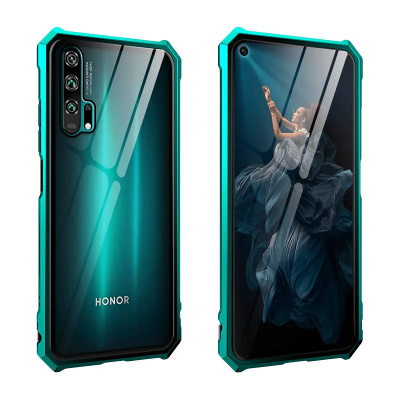 Green Роскошный Металлический бронированный бампер, чехол для huawei Honor 20 Pro Nova 5 T, чехол, прозрачная задняя крышка для телефона huawei Honor20, чехол etui - Цвет: Green