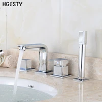 4pcs bathroom bathtub faucet basin faucet deckwall mounted handheld tub mixer tap cold hot mixer water tap with hand shower