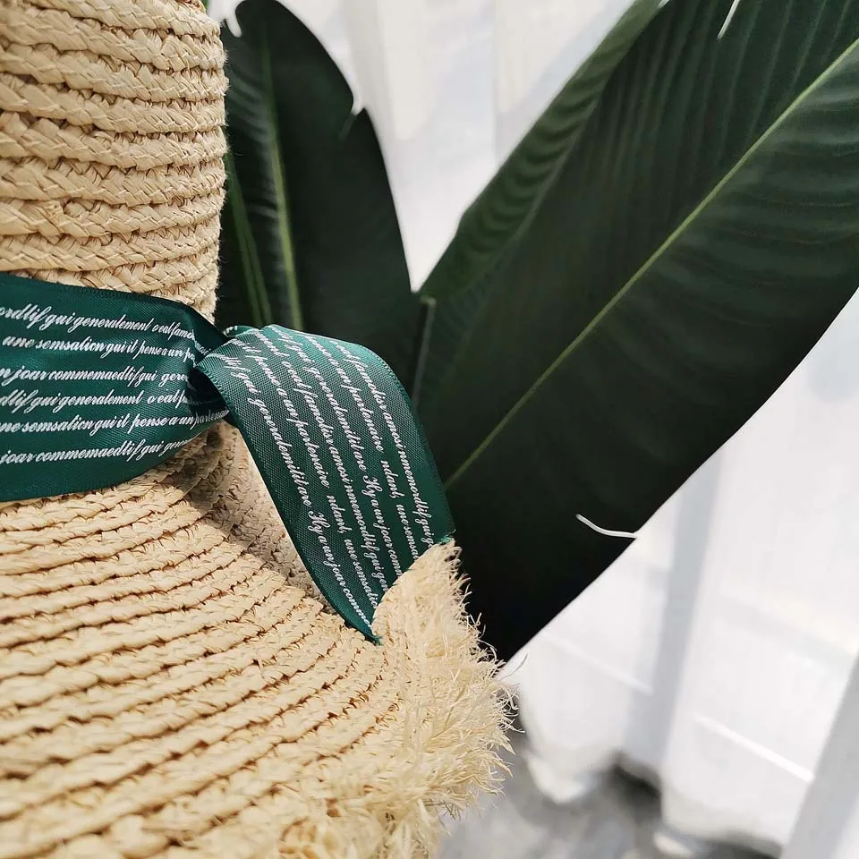 Женская Соломенная шляпка ручной работы из рафии Пляжная Складная от солнца 6