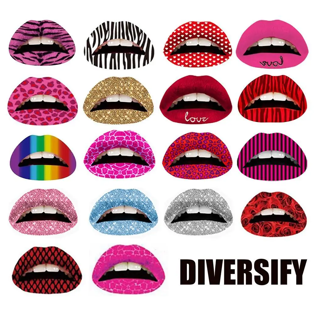 

Art Lip Stickers 1pairs Disposable Lip Tattoo Rainbow/zebra Pattern/polka Dot Lip Tattoo Lip Makeup Stickers
