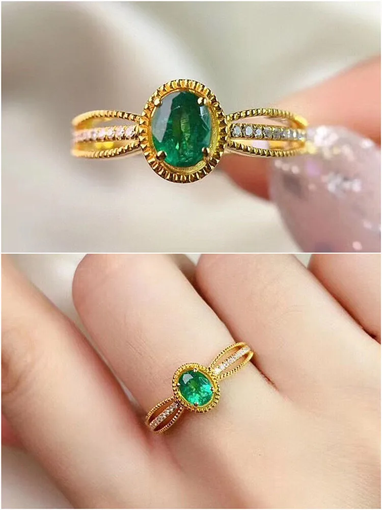 

Delicate Chic Green Crystal Emerald Gemstones Diamond Rings for Women Gold Color Jewelry Bijou Bague Fashion INS Accessory Gifts