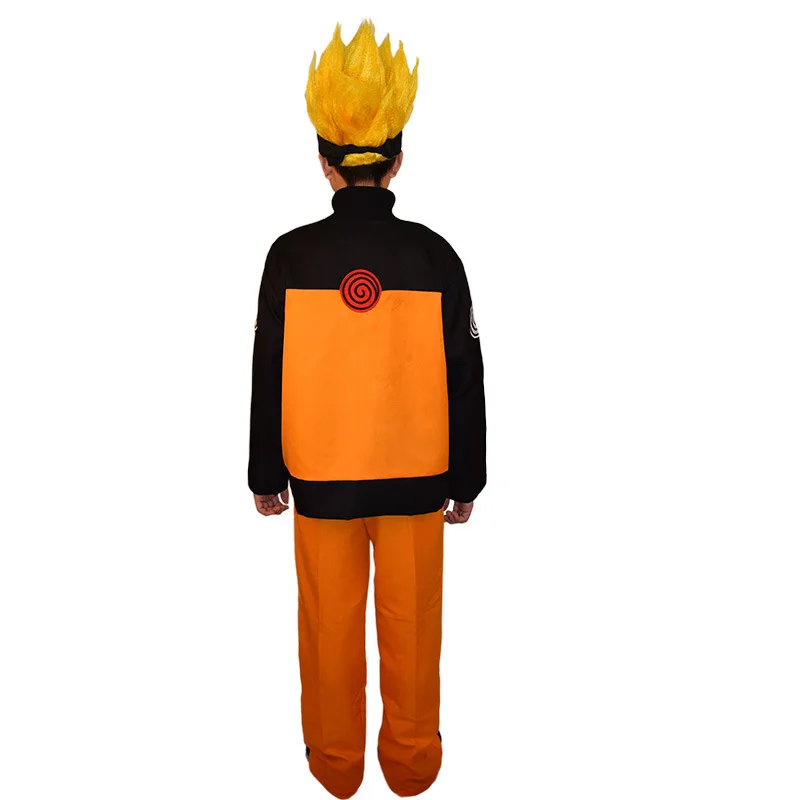 Аниме Наруто Узумаки косплей одежда наряд пальто брюки повязка парик на молнии