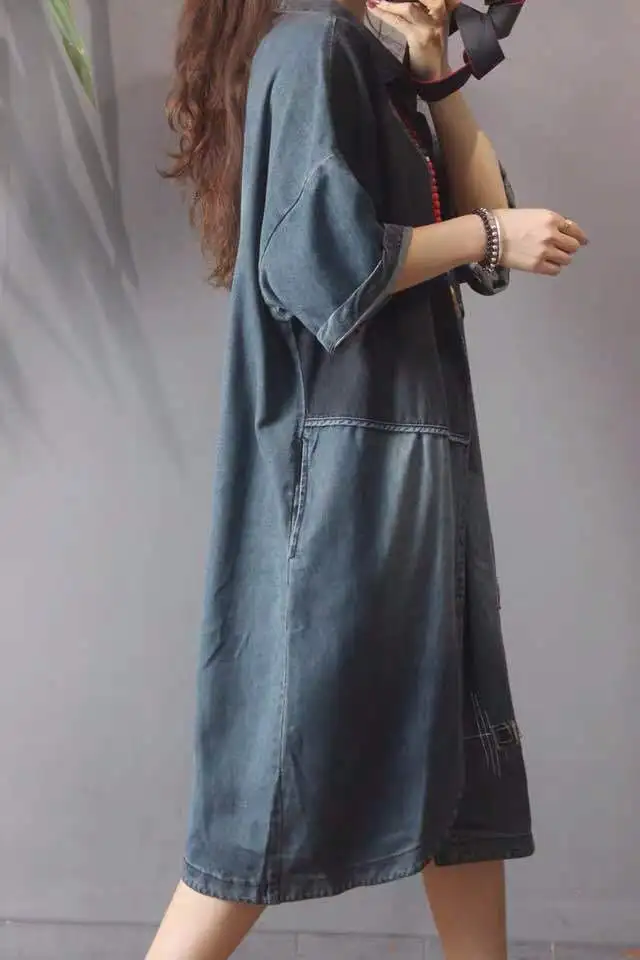 

Women's Mid-Length Denim Skirt Single-Women Long Maxi Denim Dress Overalls Swing Skirt