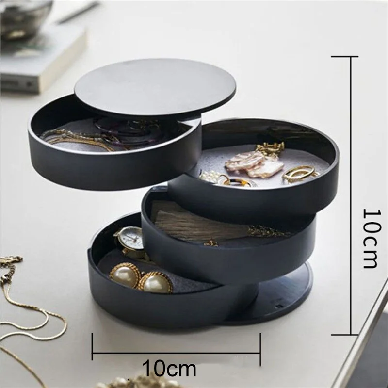 Jewelry Storage Box Makeup Organizer Bracelet Earrings Display Plastic 360-degree Rotating Storage Box Display Rack With Cover