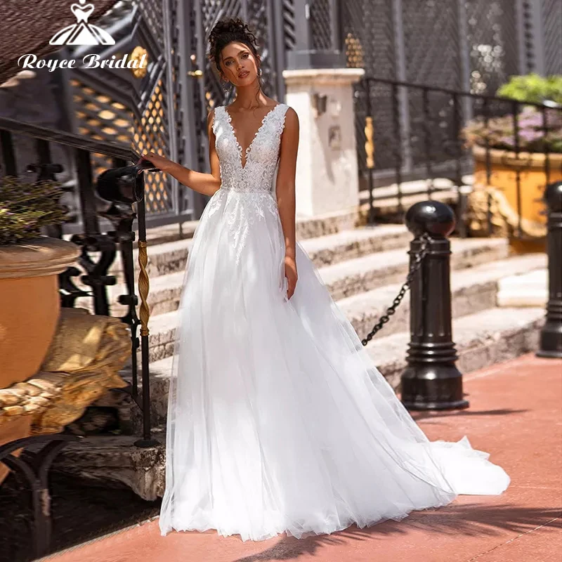 

Roycebridal Wedding Dresses 2022 Appliques Vestidos de Noivas Beads Belt Lace Engagement Bridal Party Bride Gown For Women