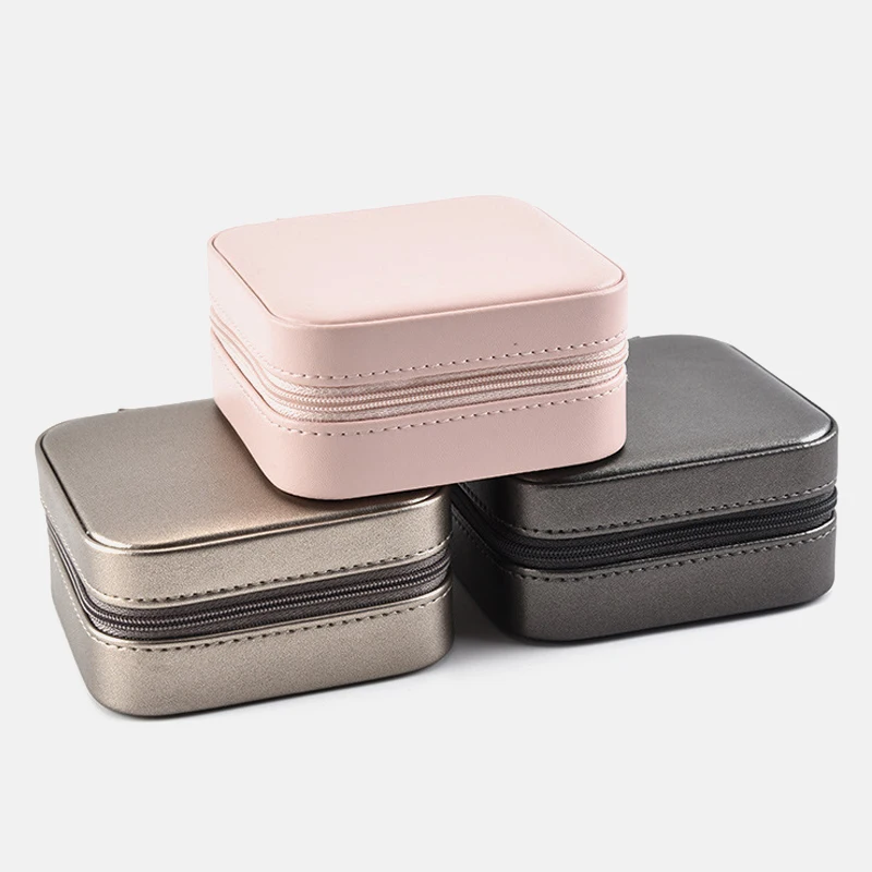 

Small Size Jewelry Organizer Box Portable Cosmetic Zipper Leather Storage Display Travel earring Case advanced Boxes Drawer Tool