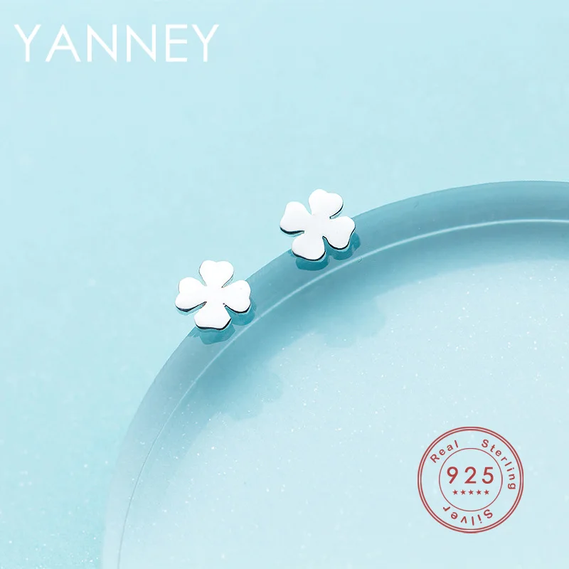 

YANNEY Silver Color Korean Style Simple Temperament Clover Stud Earrings For Women Fashion Wedding Jewelry