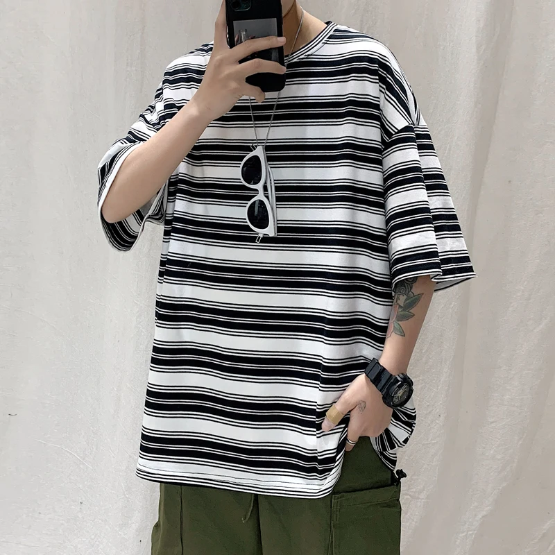 

Oversized Summer Men T Shirt Short Sleeve Woman Unisex Multicolor Red Green Orange Black White Color Striped Harajuku Cotton Top