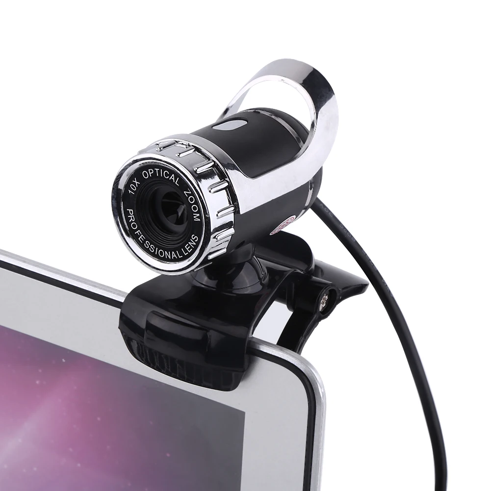 

12M Pixels Clip-on Webcam Web Camera HD 360 Rotating Stand Built-in Microphone for PC Silver