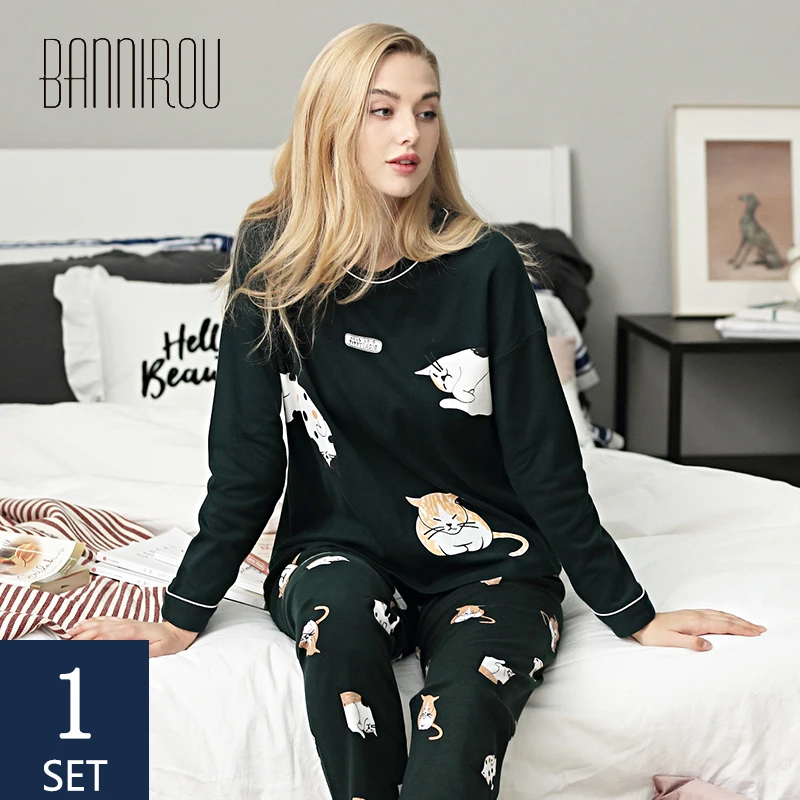 

BANNIROU Women's Pijama Spring Pajamas For Women Dropshipping Pijama Cotton SleepwearAutumn Women Pajama Free Shipping Pyjamas
