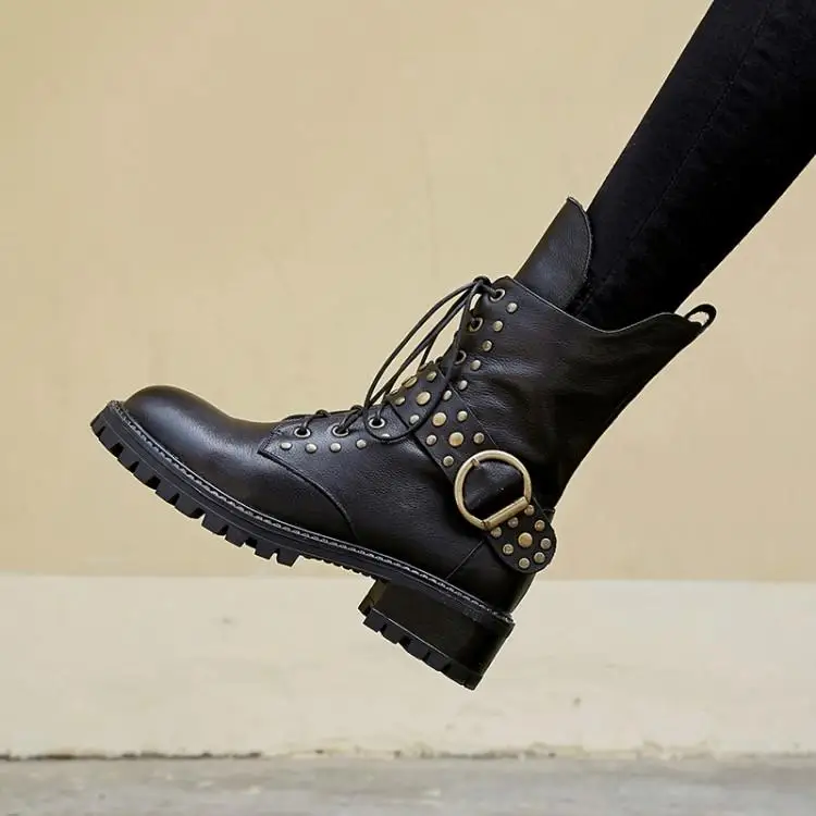 Зимние ботинки; женские ботильоны с заклепками; женские ботинки на среднем каблуке; botas mujer; мотоботы; модная женская обувь; Zapatos De Mujer