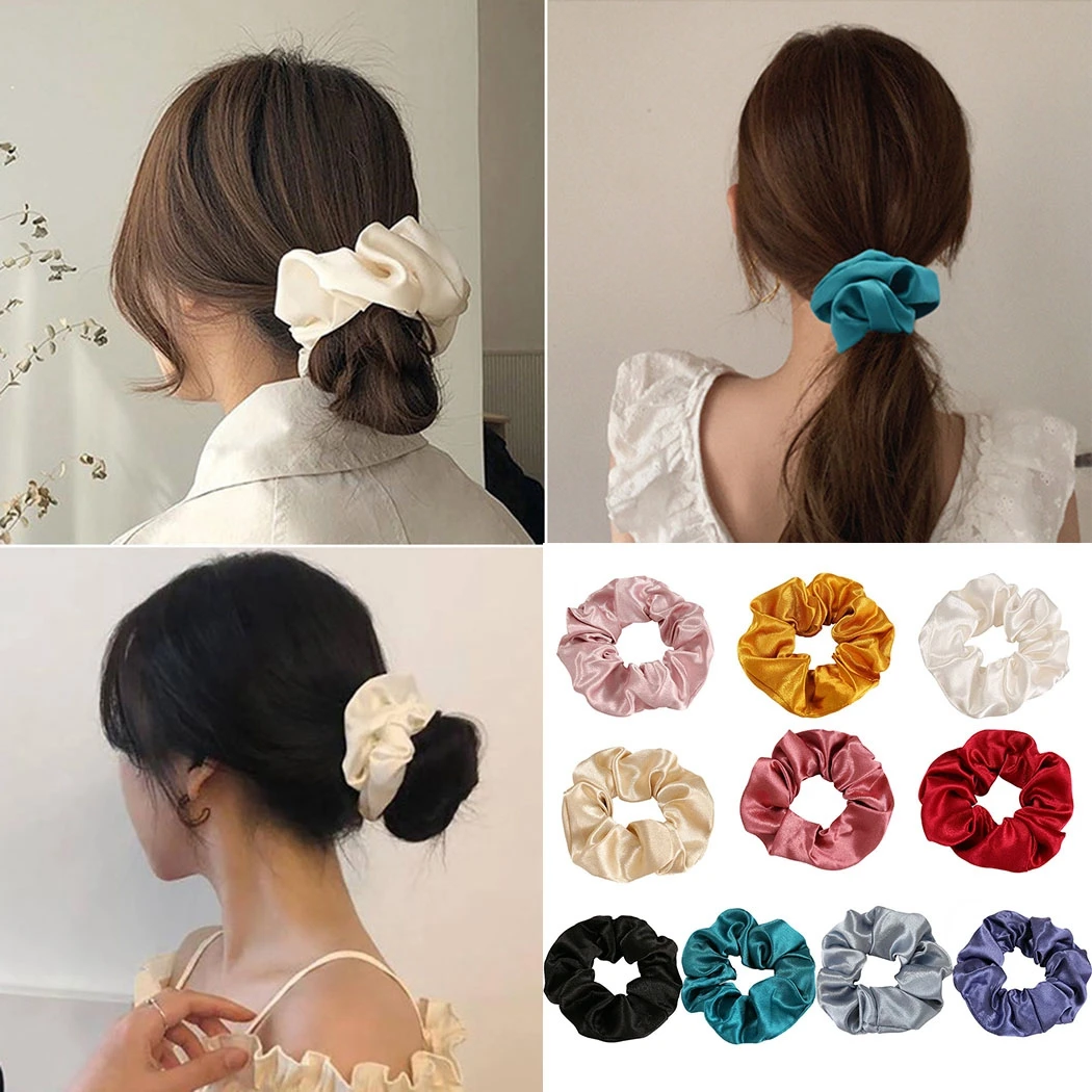 

10PCS Women Girls Hair Scrunchies Elastic Solid Color Bobble Scrunchy Ponytail Holders Winter Hair Rope Headwear Accessories
