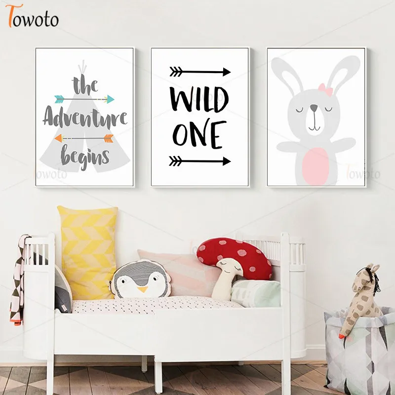 Серый кролик маленький печати приключенческий постер Детская Wall Art мультфильм