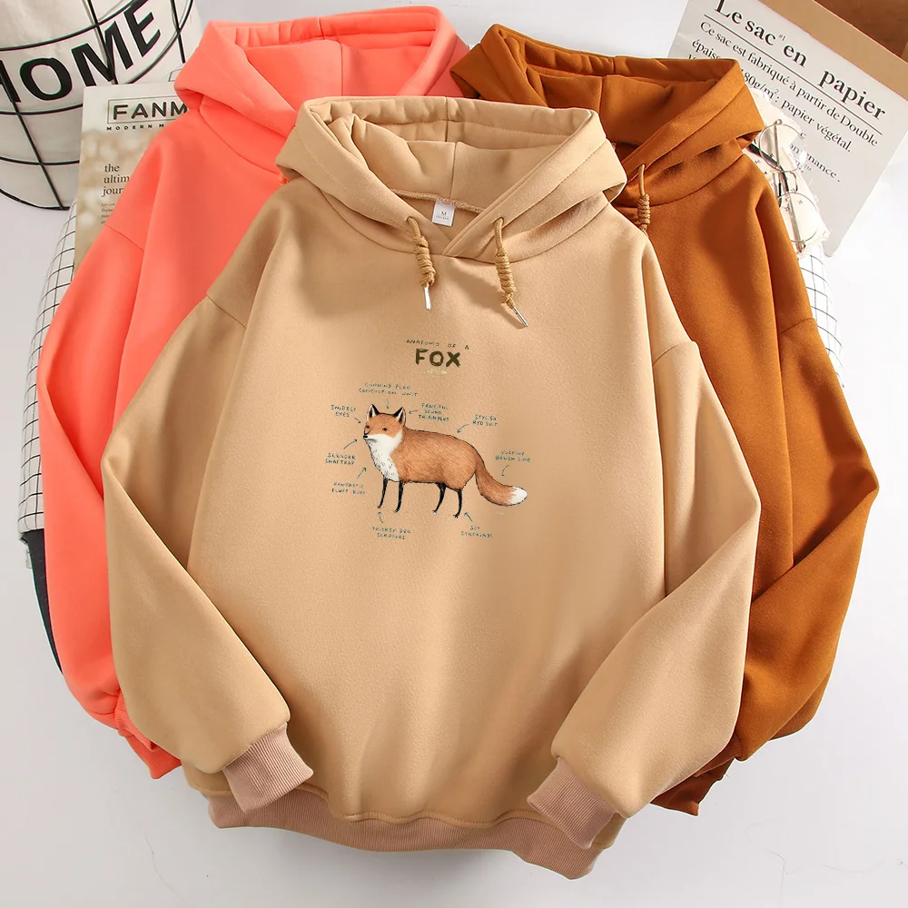 Fox Print Hoodie Goth Aesthetic Harajuku Pullover Sweatshirt Woman Long Sleeve Warm Sweetshirt for Girls Oversize Kawaii Clothes