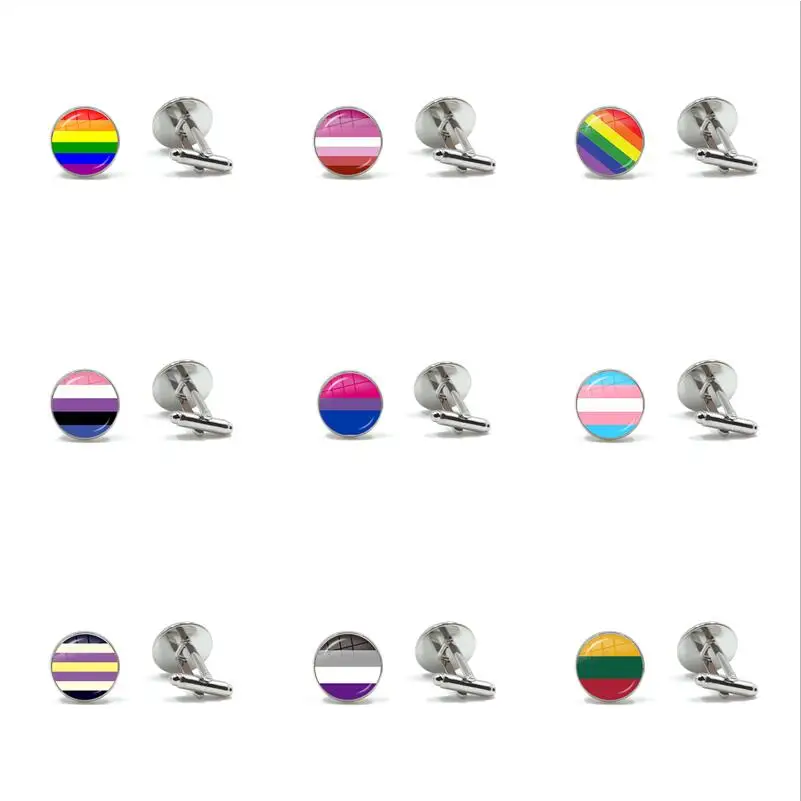 

Цветные радужные Запонки-флаги для геев, ЛГБТ флаг для лесбиянок, стеклянный купол, свадебные запонки для мужчин, ювелирные изделия, Прямая ...