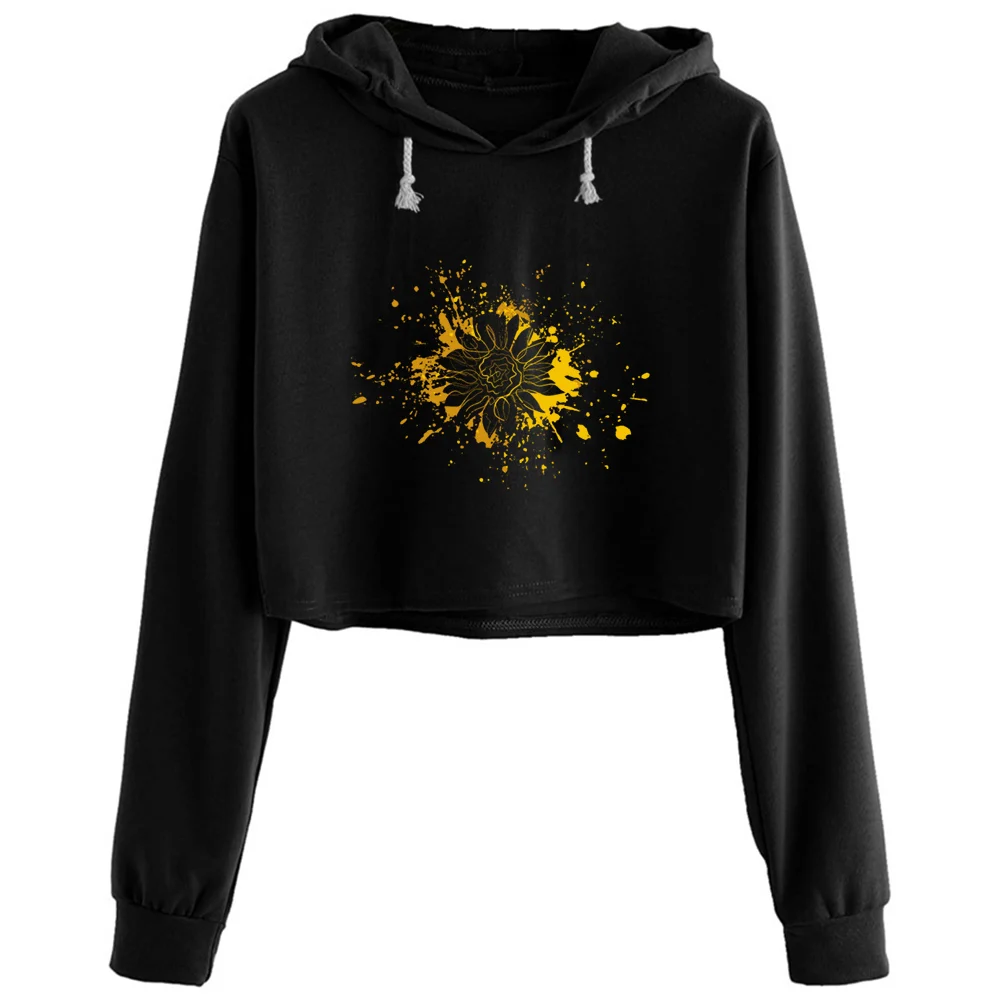 

Sunflower Crop Hoodies Women Y2k Kawaii Goth Grunge Pullover For Girls