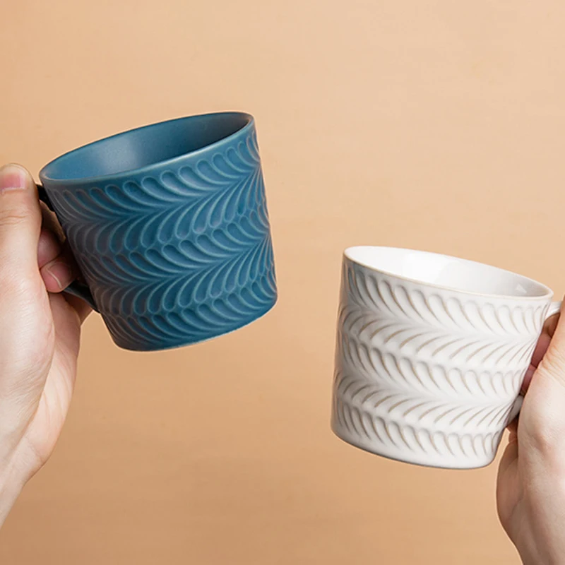 

Retro simple embossed ceramic lovers cup Nordic home decoration kitchen office tea milk cup