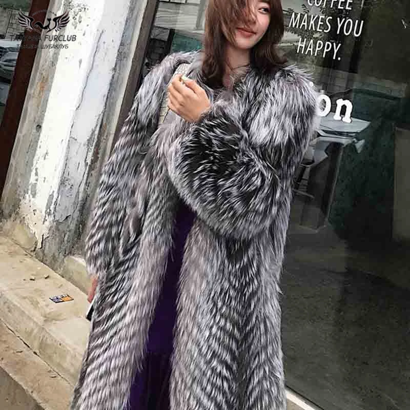 Tatyana Furclub/пальто из натурального меха пальто из натурального Лисьего меха серебристого цвета Модная приталенная куртка из лисьего меха для девочек повседневное зимнее пальто с длинными рукавами и круглым вырезом