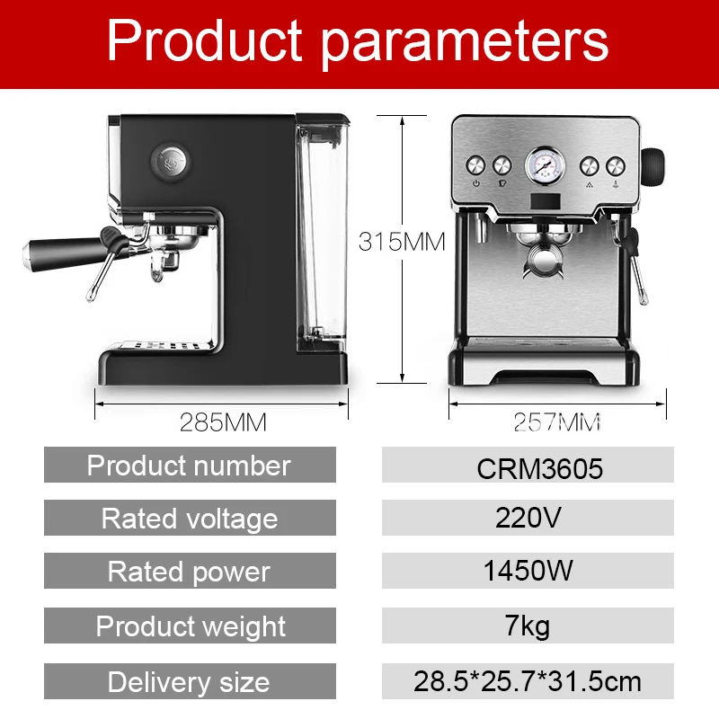 

Coffee Maker Making Machine 1450W Freshly Espresso Semi-automatic Commercial Household Cafeteir Steam Milk Tea Shop 15Bra