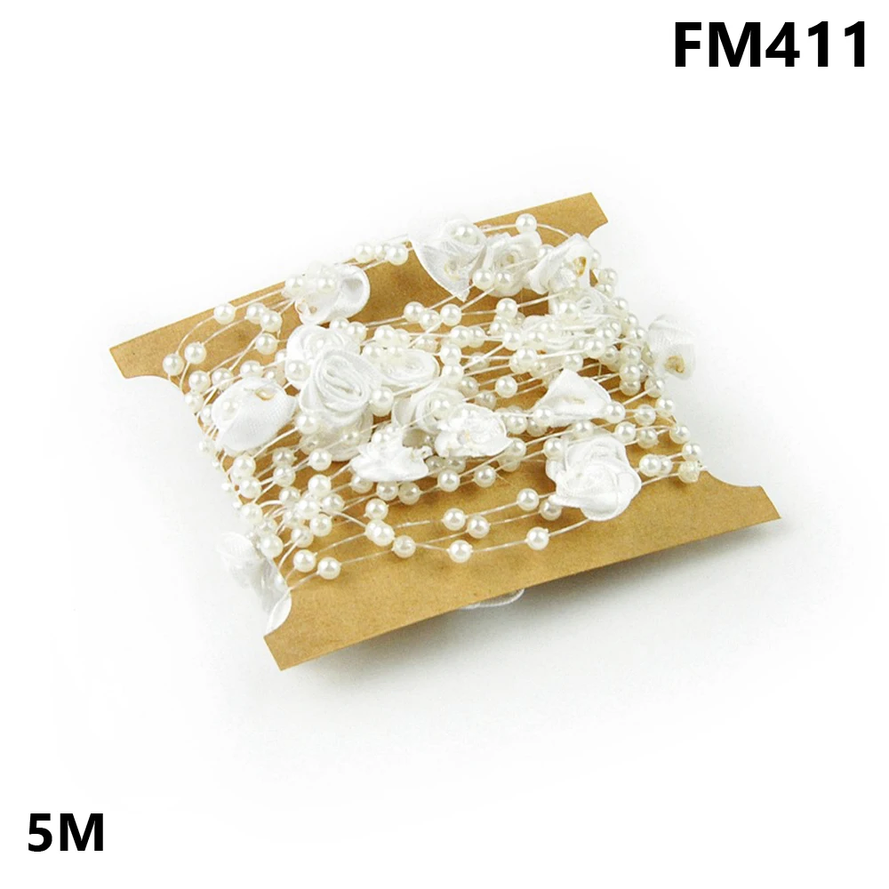 FM411 5 м бежевая/белая леска, искусственная цепочка с жемчужными бусинами, гирлянда, цветы, сделай сам, Свадебный декор, Свадебный букет цветов - Цвет: FM411
