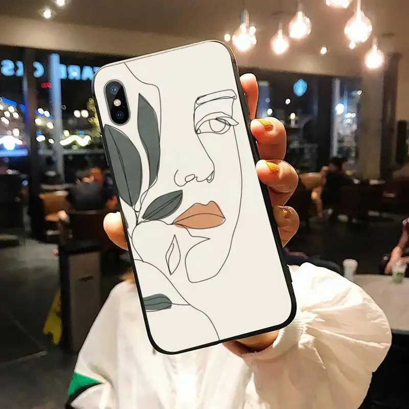 

Retro art face line leaf aesthetics pattern Phone Case for iPhone 11 12 mini pro XS MAX 8 7 6 6S Plus X 5S SE 2020 XR shell