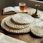 Натуральный коврик для стола ручной работы, плетеная подставка под чашки, круглый плетеный коврик, термостойкие, Горячая Изоляция, антискользящие подставки