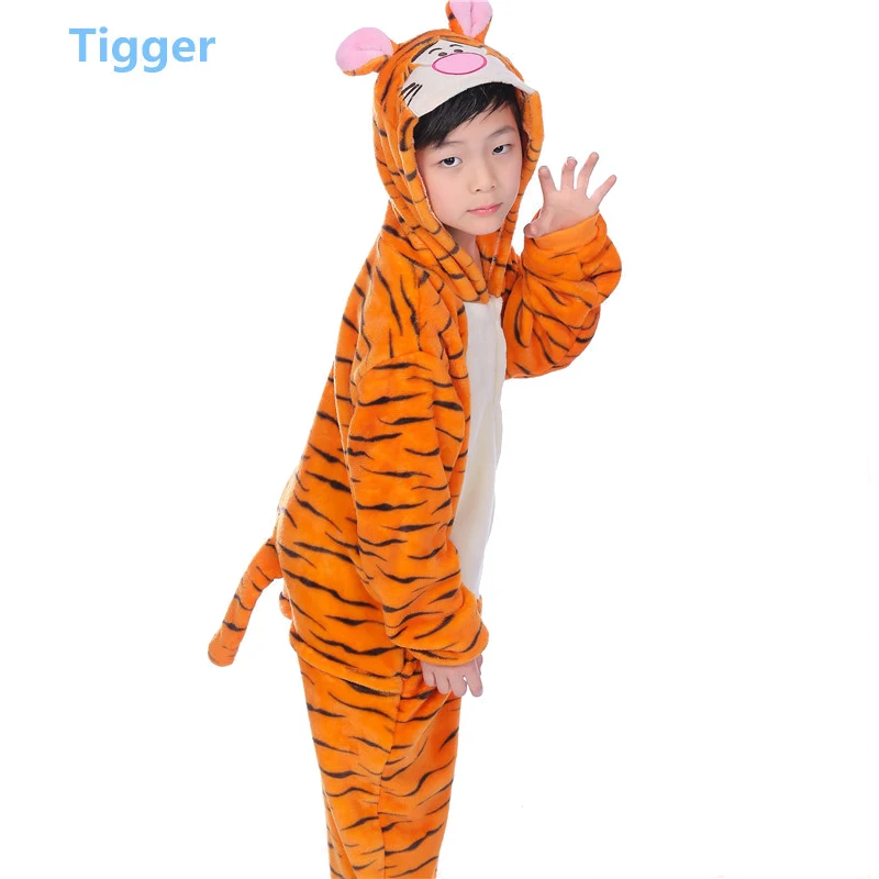Tiger Зимние Детские пижамы для девочек и мальчиков; Детский комбинезон; детский пижамный комплект; одежда для сна с рисунками животных; одежда для сна с вышивкой панды, единорога, кигуруми; Косплей - Цвет: Tiger