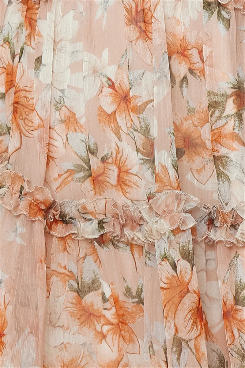 

Dress For Women Clothing 2020 Summer Ladies Floral Printed Backless Deep V-Neck Short Sleeves Ruffled Skirt Beach Holiday Wear