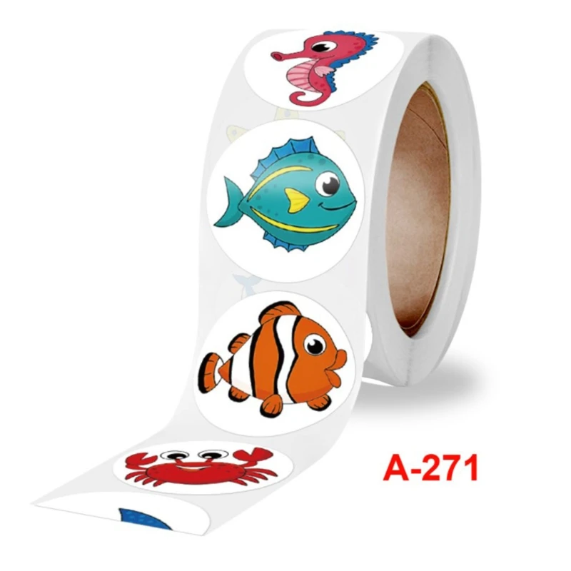 

100pcs/Roll Cartoon Animal Adhesive Stickers Roll for DIY Handmade Christmas Birthday Cards Decor Round Reward Stickers