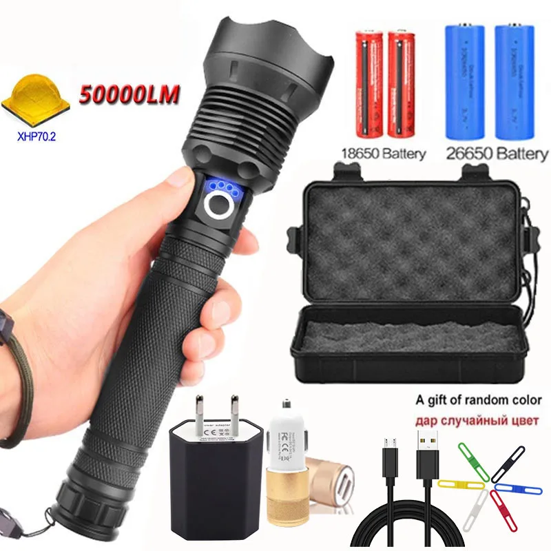 

Охотничий самый мощный светодиодный фонарик XLamp xhp70.2, перезаряжаемый фонарик с usb, масштабируемый фонарик xhp70 xhp50 с аккумулятором 18650 или 26650