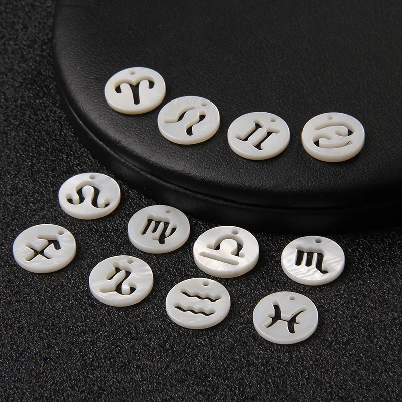 

12 Constellations Shell Bead Natural White Mother of Pearl Shell Beads Charm Accessories for DIY Jewelry Handmade Making Gift、