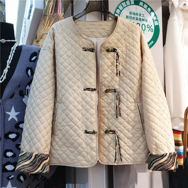 

Cotton-Padded Coat Female 2021 Winter Clothing Stitching Contrast Color Long Sleeves Retro Cotton Coats Women's Thick Warm Parka