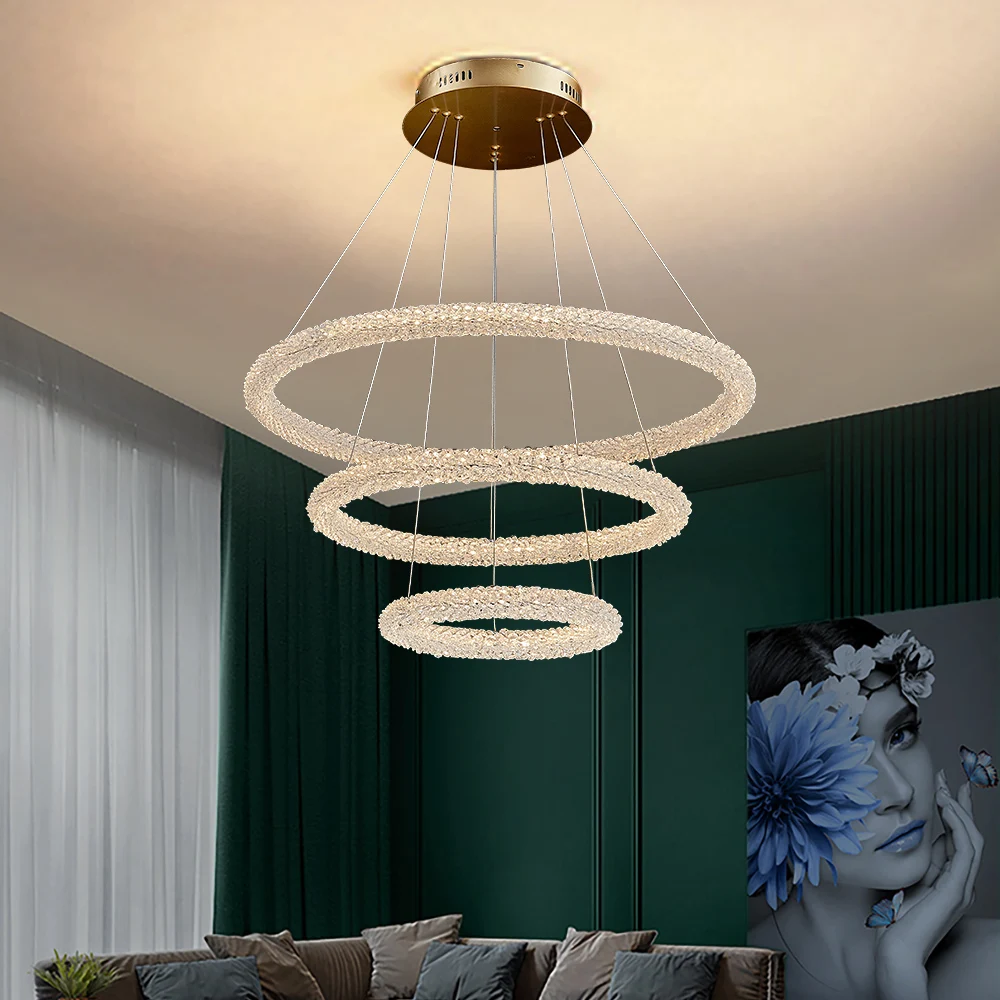 

Luxury Living Room Crystal Chandelier Modern Home Decor Circle Lamp Round Creative Light Fixture Led Ring Bedroom Cristal Lustr