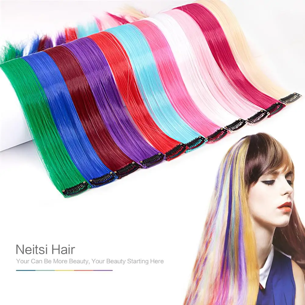 

Neitsi 20'' 5pcs/pack Straight Long Single Clip In One Piece Ombre Synthetic Hair Extensions Pure Color Hairpiece For Women